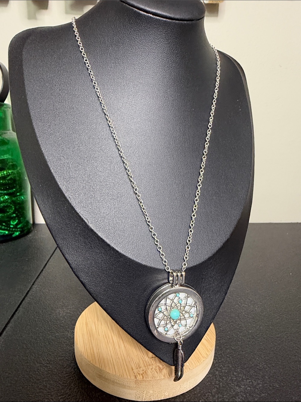 Silver-Tone Turquoise Dreamcatcher Pendant Necklace - Women Jewelry
